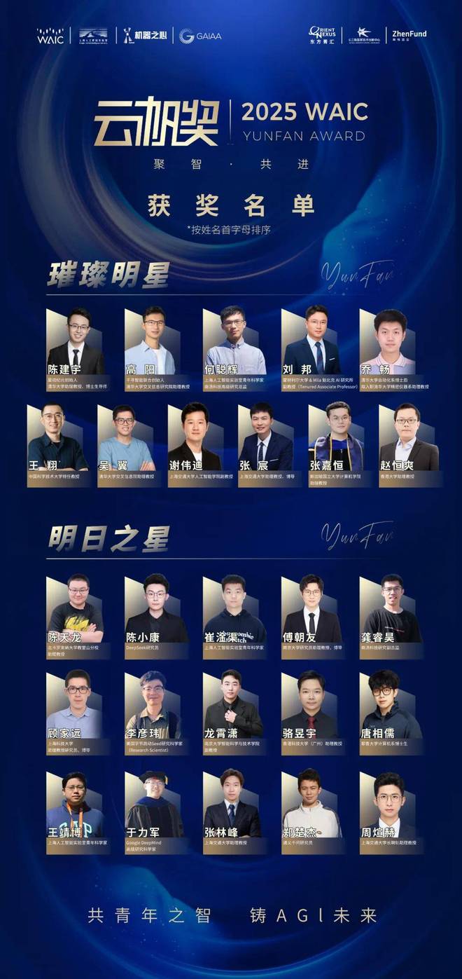 共青年之智铸AGI未来｜2025WAIC云帆奖得主名单揭晓(图6)